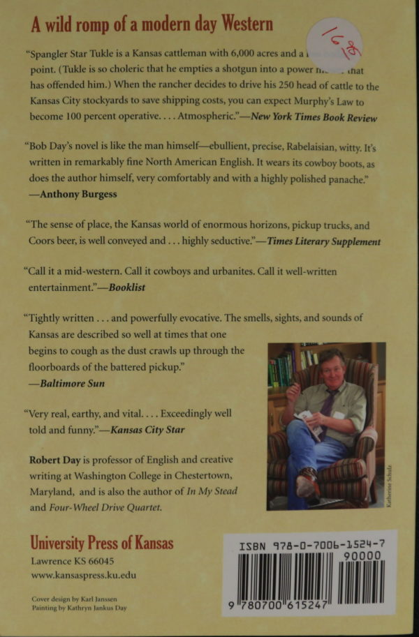A yellow cover. Photo of the author - a man in jeans and a shirt and tie, seated in an armchair.