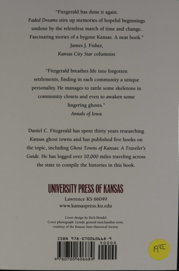 A white cover. Additional text: "University Press of Kansas. Lawrence KS 66049. www.kansaspress.ku.edu. Cover design by Rich Hendel. Cover photograph: Lerado general merchandise store, courtesy of the Kansas State Historical Society."